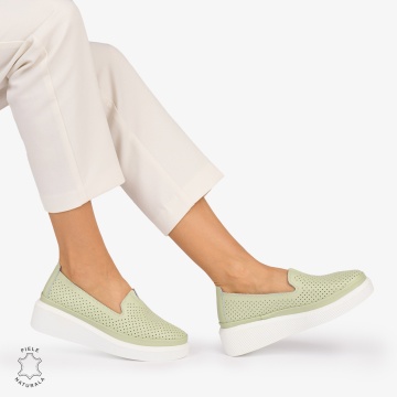 Balerini dama din Piele Naturala cu fundita CRL1074 CULOARE: Verde