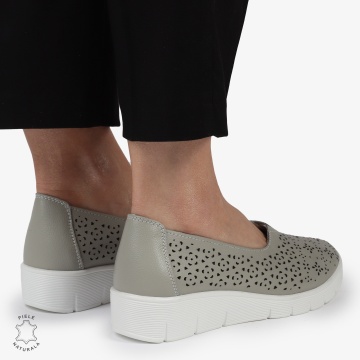 Balerini dama din Piele Naturala CU MICI PERFORATI CRL1416 GRI - Img 2
