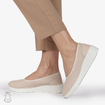 Balerini dama din Piele Naturala cu talpa groasa CRL01382 ROZ - Img 2
