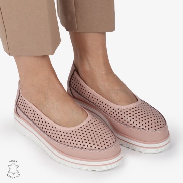 Balerini dama din Piele Naturala cu talpa groasa CRL0172 ROZ - Img 3