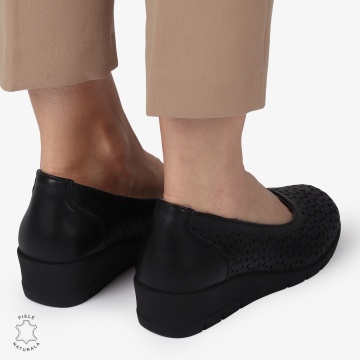 Balerini dama din Piele Naturala cu talpa groasa si Perforati CRL01381NEGRU - Img 4