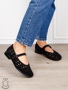 Balerini dama din piele naturala Intoarsa cu barete SI DESIGN UNIC CRL1629 NEGRU - Img 2