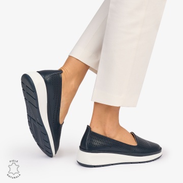 Balerini dama din Piele Naturala Perforata CRL1075 CULOARE: Bleumarin - Img 4