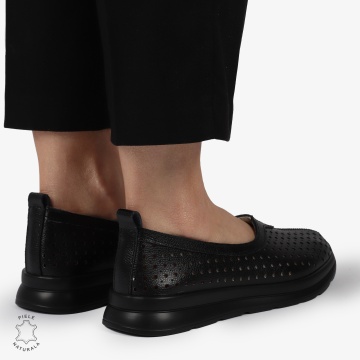 Balerini dama din Piele Naturala PERFORATA CU FUNDITA CRL1417 NEGRU - Img 4