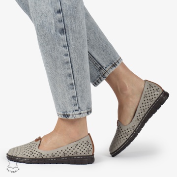 BALERINI dama din Piele naturala PERFORATA SLIP-ON CRL1359 GRI - Img 2