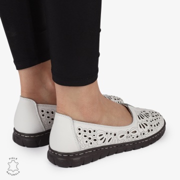 BALERINI dama din Piele naturala PERFORATA SLIP-ON CRL1363 ALB - Img 4