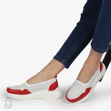 Balerini Dama Piele naturală CRL0103 ALB CU ROSU - Img 5