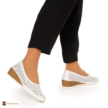 Balerini Dama Piele Naturala Slip-on CRL0075 ALB - Img 2