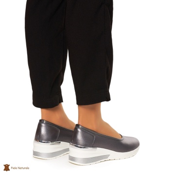 Balerini Dama Piele Naturala slip-on CRL0082 PEWTER - Img 4