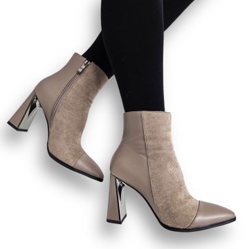 Botine DAMA din PIELE Ecologica cu FERMOAR CRL0933 CULOARE: KHAKI
