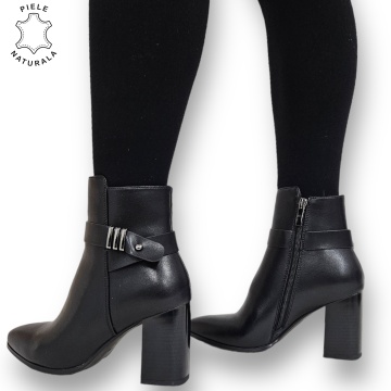 Botine DAMA din PIELE Naturala cu FERMOAR si Catarama CRL0927 CULOARE: Negru - Img 4