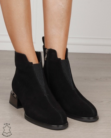 Botine damă din piele naturală Intoarsa cu elastic frontal CRL1882 NEGRU - Img 2
