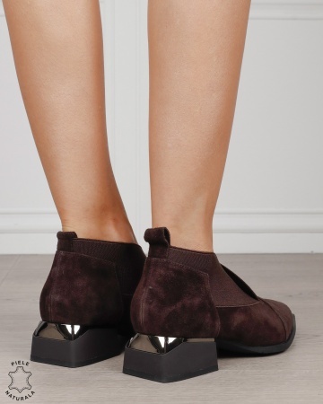 Botine damă din piele naturală Intoarsa cu elastic frontal CRL1883 CAFENIU - Img 3