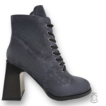 BOTINE DAMA din PIELE NATURALA INTOARSA CU TOC GROS CRL0899 CULOARE:GRI INCHIS