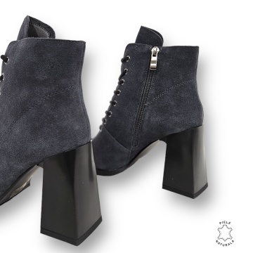 BOTINE DAMA din PIELE NATURALA INTOARSA CU TOC GROS CRL0899 CULOARE:GRI INCHIS - Img 4