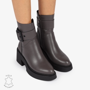 Botine Dama Piele Naturala cu Catarama, Design Modern și Confortabil CRL1242 Gri - Img 4