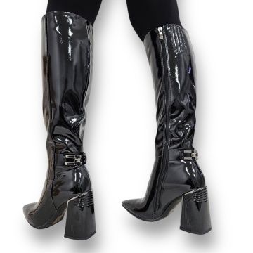 CIZME DAMA din PIELE Ecologica LACUITA cu FERMOAR CRL0924 CULOARE: Negru - Img 2