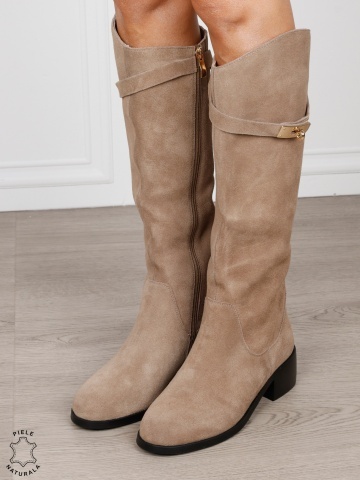 Cizme damă din piele naturală Intoarsa cu ornament elegant CRL1834 KHAKI