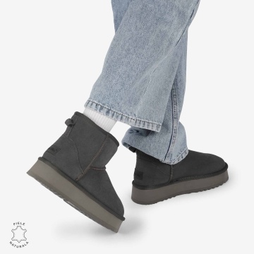 CIZME TIP UG DAMA din PIELE NATURALA INTOARSA CRL0893 CULOARE: GRI INCHIS - Img 3