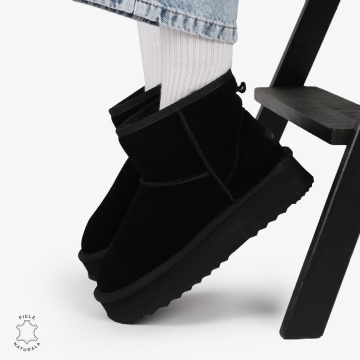 CIZME TIP UG DAMA din PIELE NATURALA INTOARSA CRL0893 CULOARE:NEGRU - Img 6