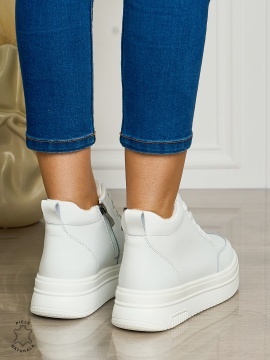 Ghete casual din piele naturală cu talpa solida CRL1510 ALB - Img 3