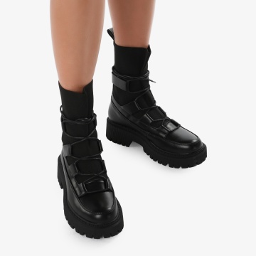 Ghete dama din piele ecologica si textil CRL0684 Negre - Img 2