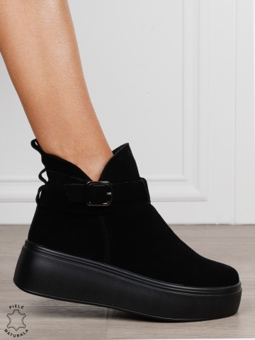 GHETE DAMA din PIELE Naturala cu catarama decorativa CRL1536 NEGRU
