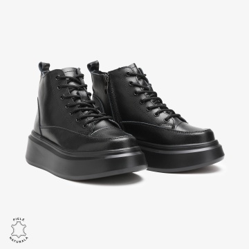 Ghete dama din Piele Naturala CU SIRET CRL0678 NEGRU