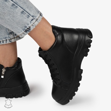 Ghete Dama DIN Piele Naturala CU TALPA ADERENTA CRL1299 NEGRU - Img 2