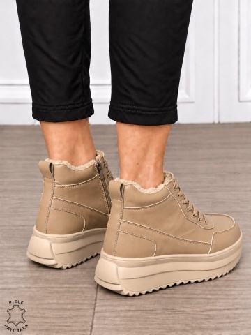 Ghete damă din piele naturala in stil urban și închidere practică CRL1901 KHAKI - Img 3