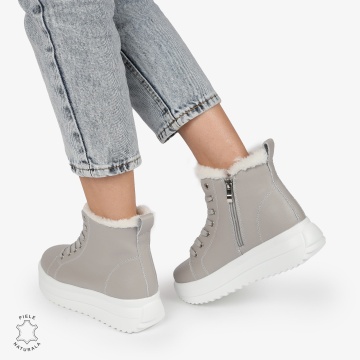 Ghete Dama IMBLANITE DIN Piele Naturala CRL1298 GRI - Img 4