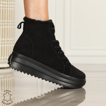 Ghete Dama IMBLANITE DIN Piele Naturala CRL1298 NEGRU SUEDE - Img 2