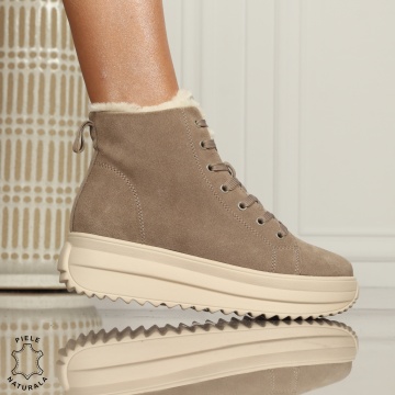 Ghete Dama IMBLANITE DIN Piele Naturala SUEDE CRL1298 KHAKI - Img 1
