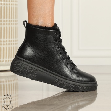 Ghete Dama IMBLANITE piele naturală cu talpă groasă CRL1448 NEGRU - Img 2