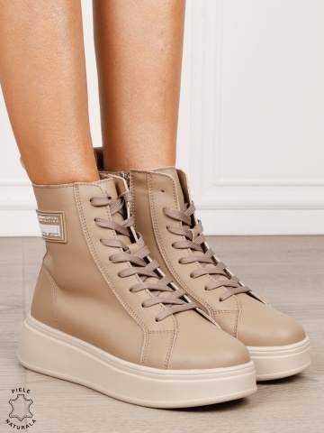 GHETE DAMA Inalta din PIELE Naturala, Model Clasic CRL1529 KHAKI