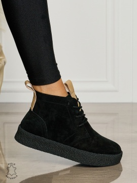Ghete Dama Piele Naturala INTOARSA IMBLANITE CRL1457 NEGRU SUEDE - Img 1