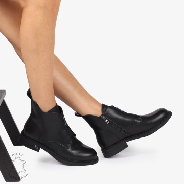 Ghete Negre din Piele Naturala cu Fermoar lateral CRL1244 - Img 2