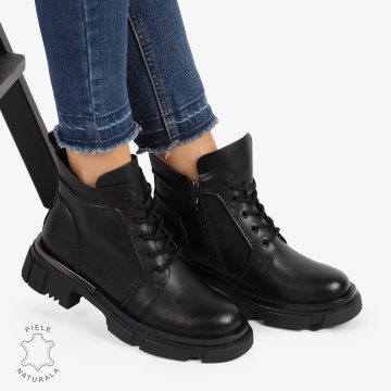 GHETE PIELE NATURALA NEGRU cu Varf rotund CRL1239 - Img 2