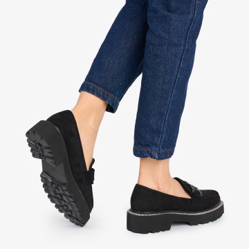 Mocasini DAMA din PIELE ECOLOGICA INTOARSA cu strasuri CRL0953 CULOARE: NEGRU - Img 3