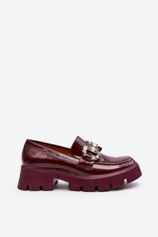 Mocasini DAMA din PIELE ECOLOGICA LACUITA CU PIETRE STRALUCITOARE CRL0973 CULOARE: Bordo - Img 3