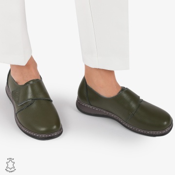 Mocasini dama din Piele naturală CRL0017 Verde Inchis - Img 3