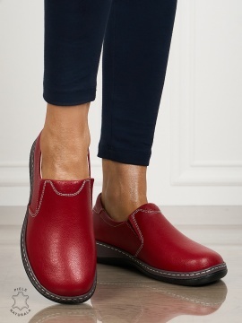 Mocasini dama din piele naturala cu talpa plata CRL0014ROSU