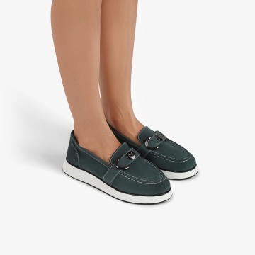 Mocasini dama din Piele Naturala Intoarsa CRL0840 VERDE INCHIS - Img 2