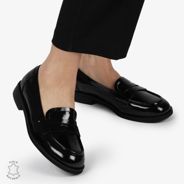 Mocasini dama din Piele Naturala LACUITA CU CATARAMA CRL1366 NEGRU