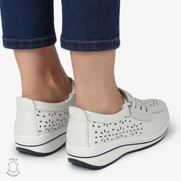 Mocasini dama din Piele Naturala Perforati CRL1364 ALB - Img 2