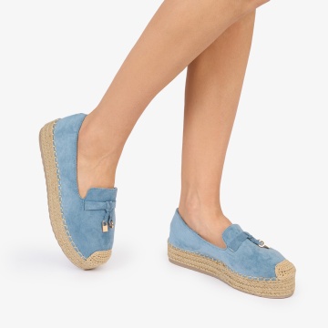 MOCASINI dama Piele ECOLOGICA INTOARSA CU DETALIU AURIU CRL1026 CU ELASTIC Culoare: ALBASTRU - Img 3