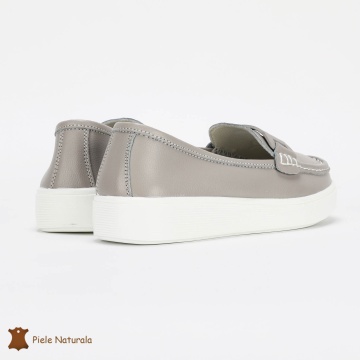 Mocasini Dama Piele Naturala cu talpa plata CRL0206 GREY - Img 2