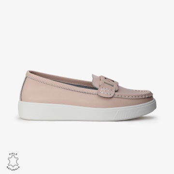 Mocasini Dama Piele Naturala cu talpa plata CRL0206 ROZ - Img 2