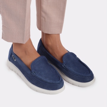 Mocasini din Piele Ecologica Intoarsa cu Branțul din Piele Naturala CRL0719 navy - Img 2