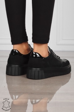 Pantofi Casual DAMA din PIELE Naturala Combinata cu Piele intoarsa CRL1521 NEGRU - Img 3